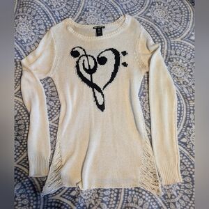 Hot Topic Cream Sweater with Black Heart Design